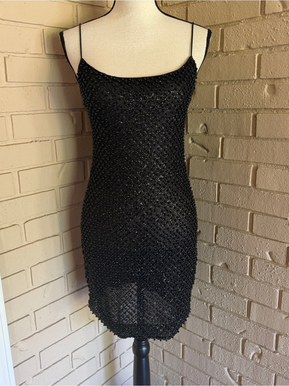 Oh Polly Black Bodycon Mini Dress Beaded Sequin Glitter Hoco Prom Going Out 6